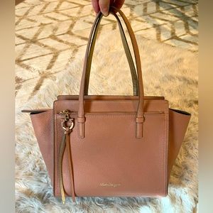 Salvator Ferragamo Hammered Calfskin Double Handle Medium Amy Tote Beige Pink